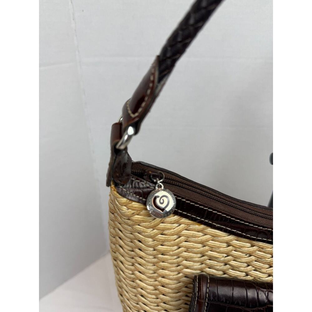 Brighton Edna Woven Straw Wicker Natural Tan Brown Leather Shoulder Hobo Bag - Picture 3 of 15